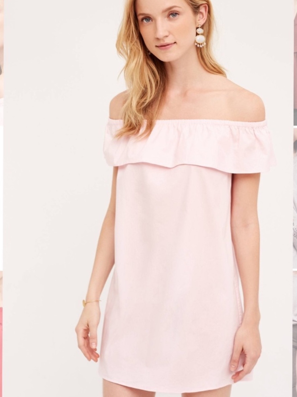 Anthropologie $118 HD in Paris Off the Shoulder Poplin Dress In Light Pink